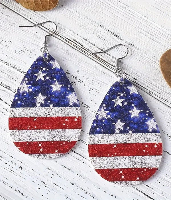 PATRIOTIC THEME AMERICAN FLAG ACRYLIC TEARDROP EARRING