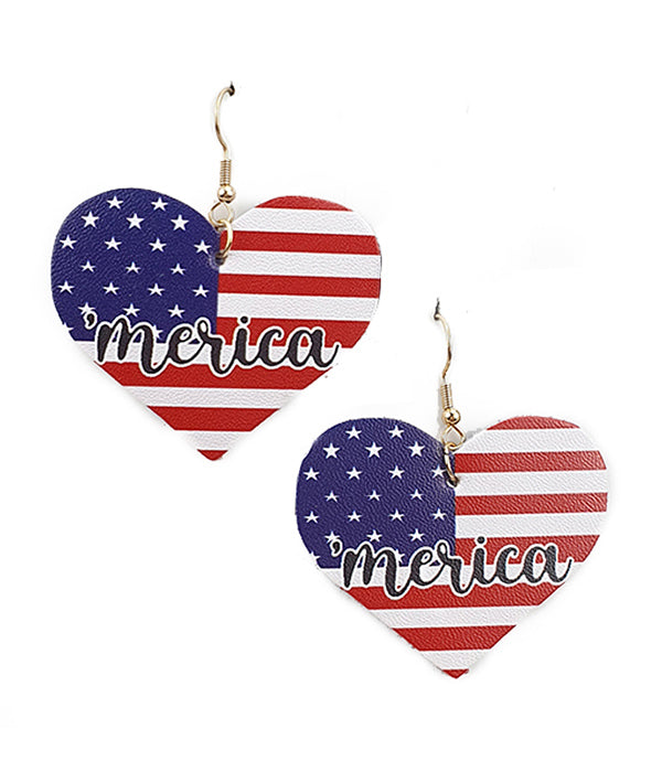 PATRIOTIC AMERICAN FLAG HEART EARRING