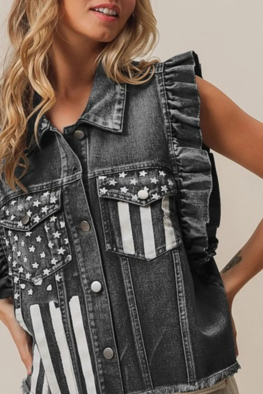 BiBi American Flag Washed Denim Jacket