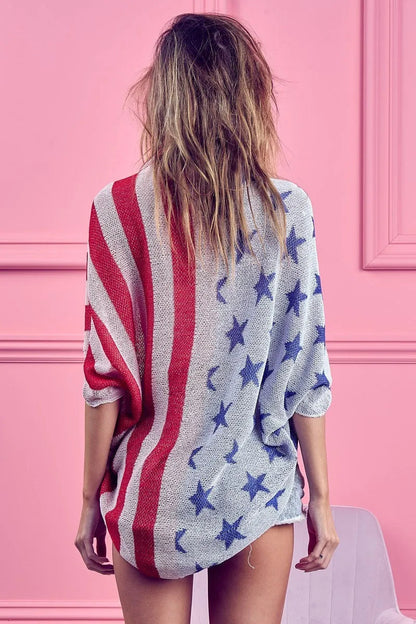 BiBi American Flag Theme Cocoon Knit Cardigan