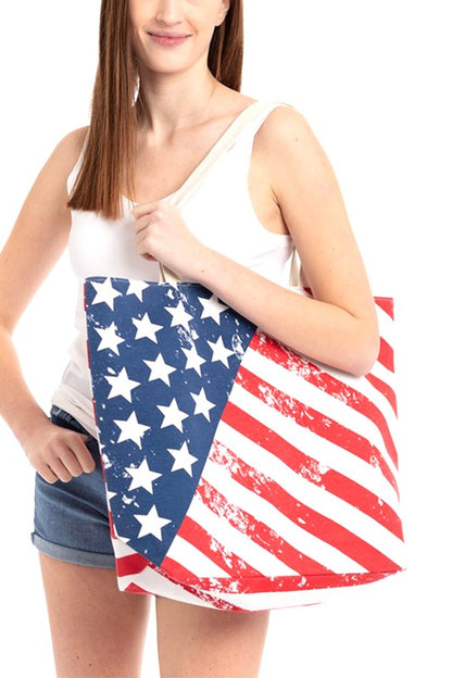 USA Flag Print Canvas Tote Bag