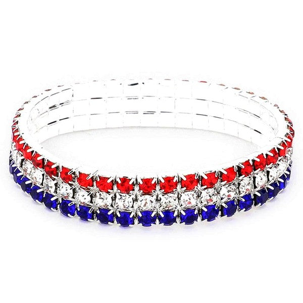 American Flag Red White Blue Crystal Bracelet