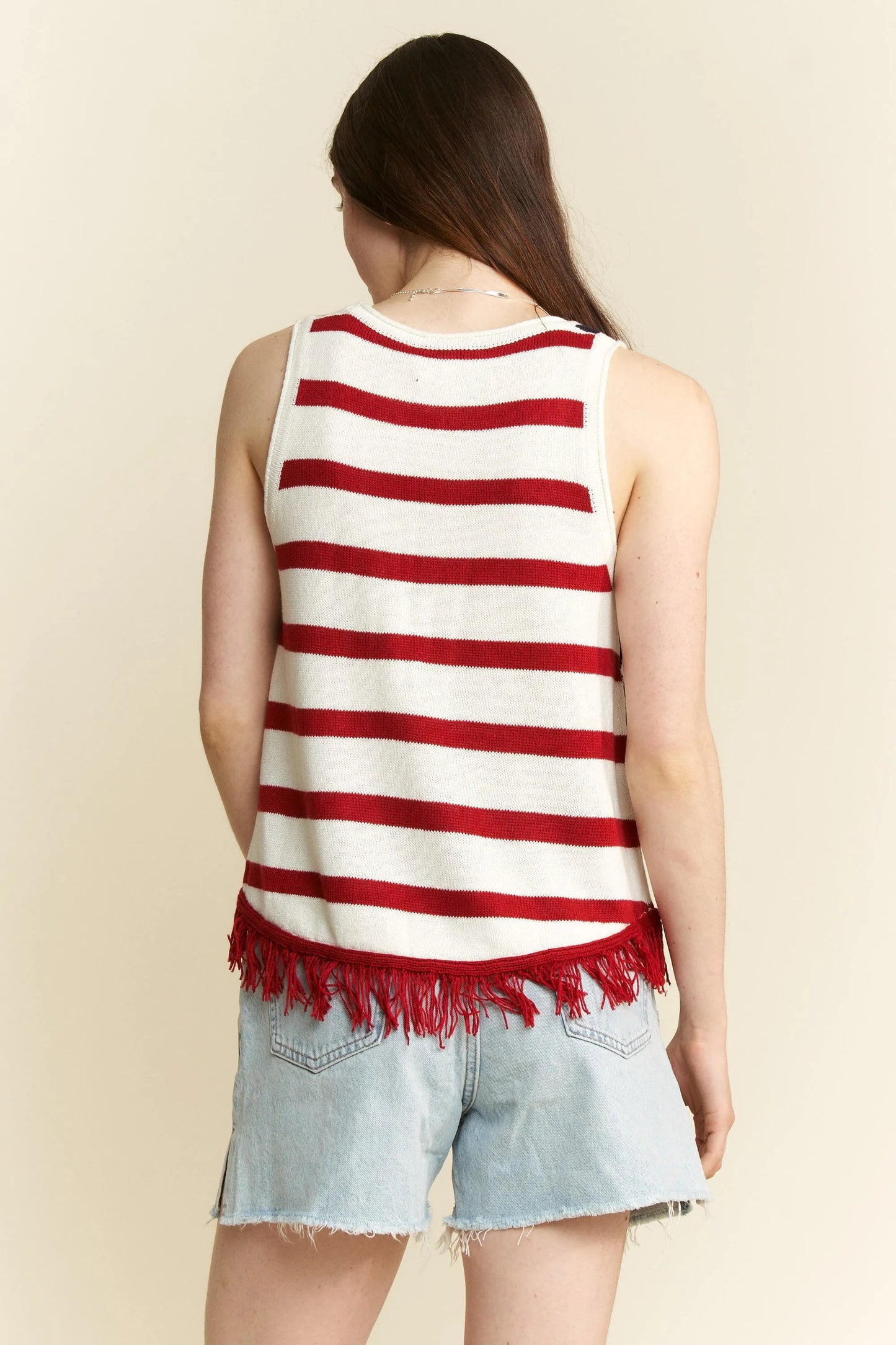 Jade By Jane Full Size American Flag Fringe Tank Top Plus Size