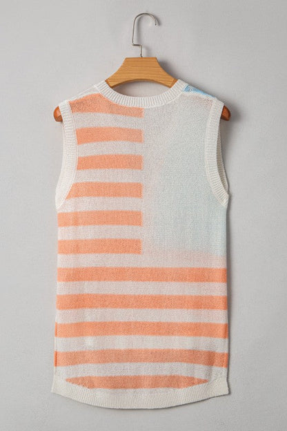 Flag Notched Neckline Loose Sweater Vest