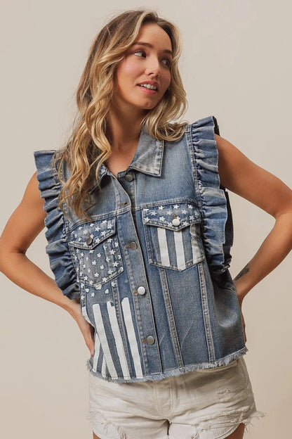 BiBi American Flag Washed Denim Jacket