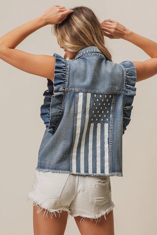 BiBi American Flag Washed Denim Jacket