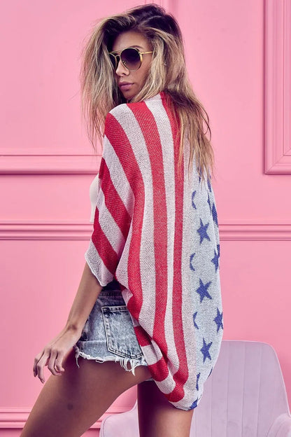 BiBi American Flag Theme Cocoon Knit Cardigan