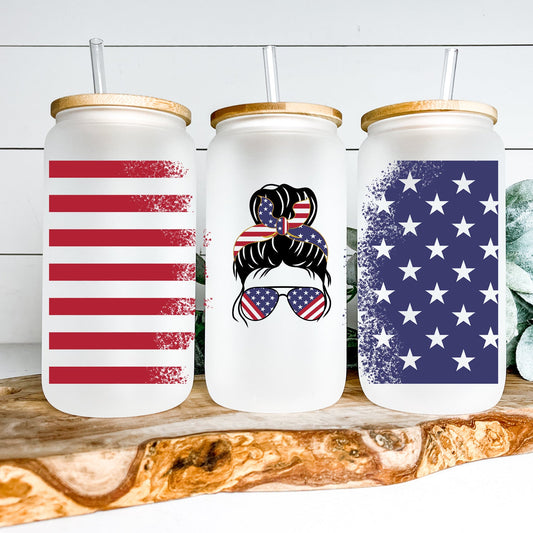 American Messy Bun Glass Can Tumbler