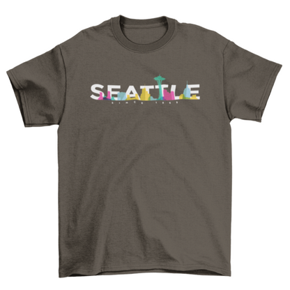 Tourist Travel Seattle United States USA skyline bright colors
