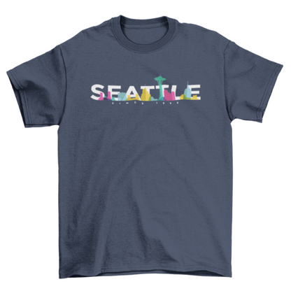 Tourist Travel Seattle United States USA skyline bright colors