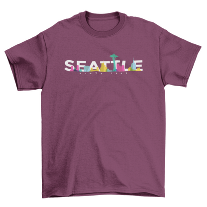Tourist Travel Seattle United States USA skyline bright colors