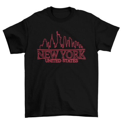 Great Neon Outline Style Skyline quote 'NEW YORK UNITED STATES' UN NY
