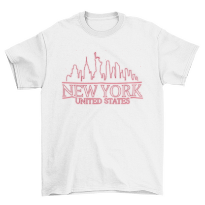 Great Neon Outline Style Skyline quote 'NEW YORK UNITED STATES' UN NY