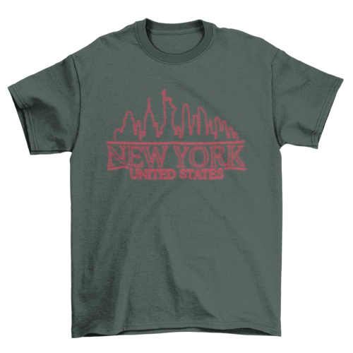 Great Neon Outline Style Skyline quote 'NEW YORK UNITED STATES' UN NY