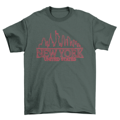 Great Neon Outline Style Skyline quote 'NEW YORK UNITED STATES' UN NY