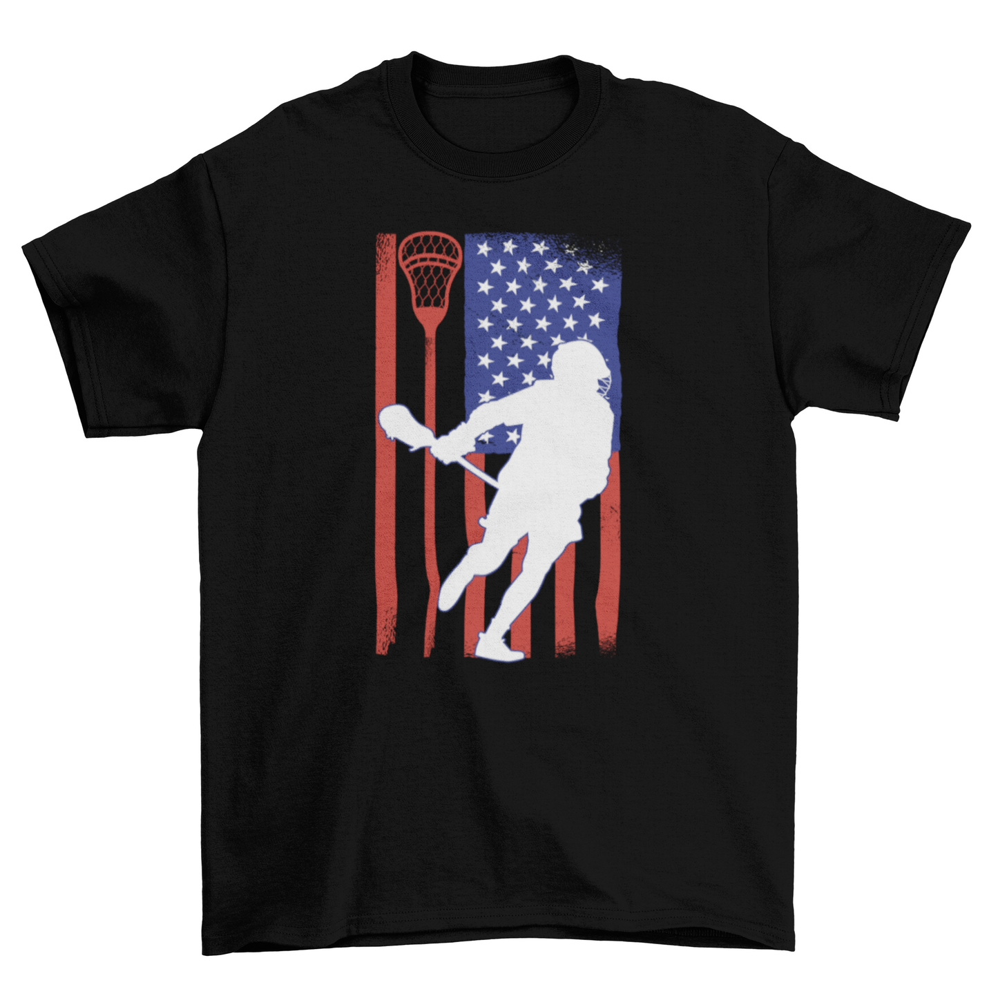 Lacrosse player with american flag t-shirt