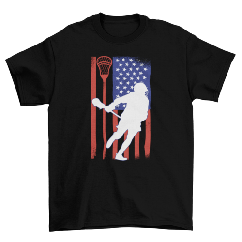 Lacrosse player with american flag t-shirt