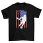 Lacrosse player with american flag t-shirt