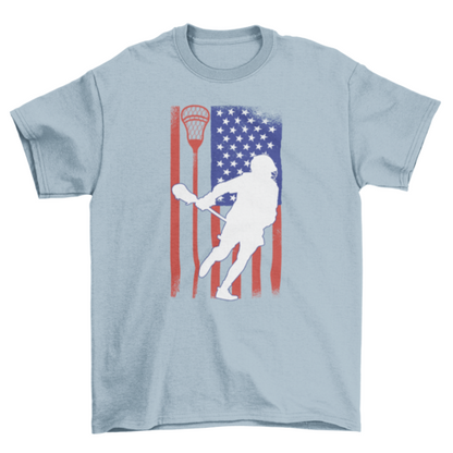 Lacrosse player with american flag t-shirt