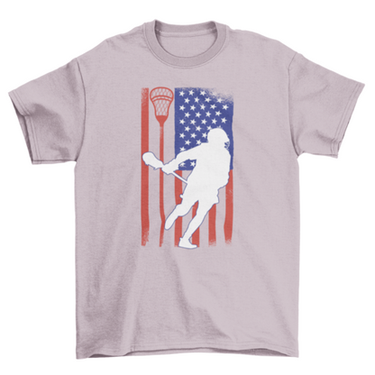 Lacrosse player with american flag t-shirt