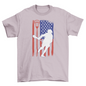 Lacrosse player with american flag t-shirt