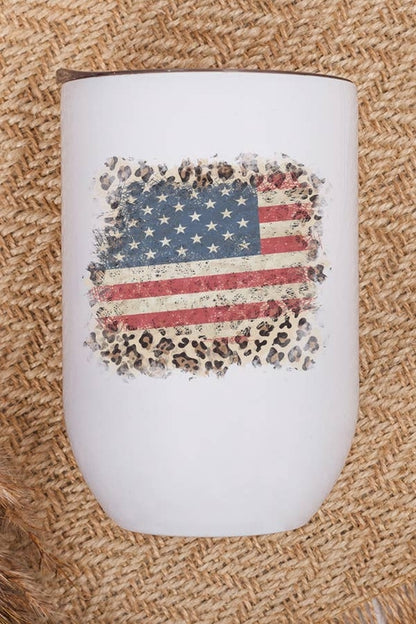 Patriotic America USA Flag Leopard Border Wine Cup Tumbler