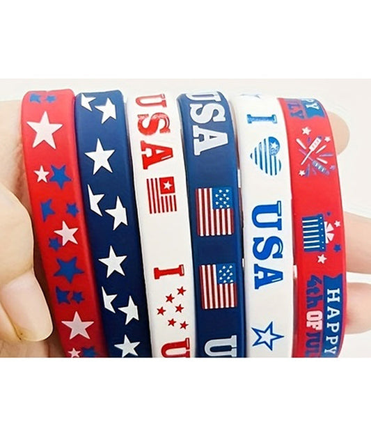 VALUE PACK - 6 PIECE PATRIOTIC AMERICAN FLAG SILICONE RUBBER WRIST