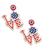 HANDMADE MULTI SEEDBEAD AMERICAN FLAG THEME EARRING - LOVE